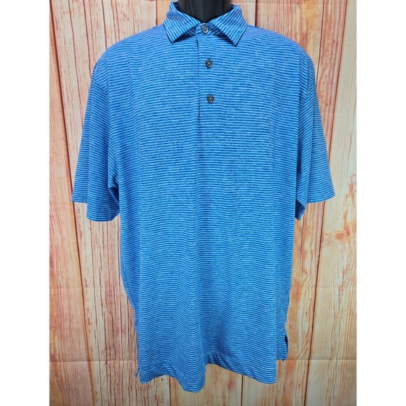 FootJoy Mens Seawashed Blue Striped Lisle Stretch Golf Polo Shirt Large - Picture 1 of 7